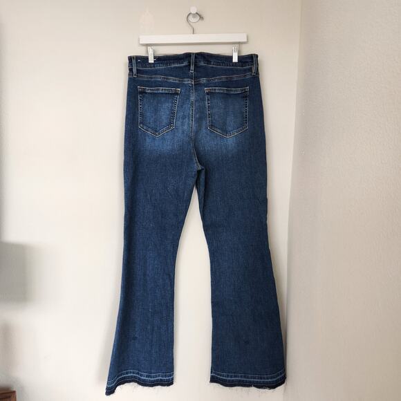 LOFT Blue Denim Raw Hem Slim Flare Jeans Distressed Hem Mid Rise 14 / 32W - Picture 6 of 9